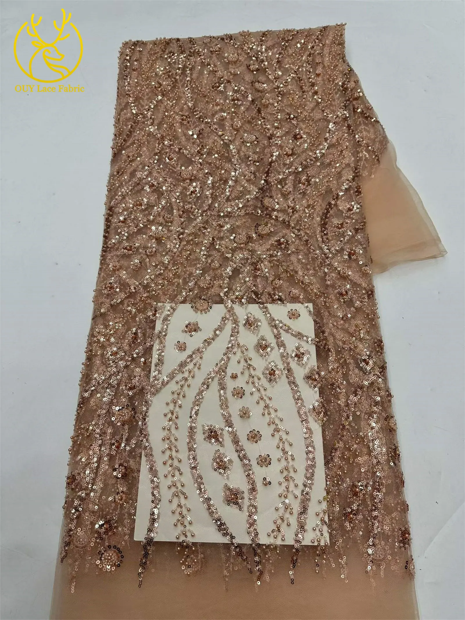 Schwarzer Afrikanischer Pailletten-Perlen-Spitzenstoff 2026 Modischer Nigerianischer Pailletten-Tüll-Spitzenstoff für Hochzeitskleider 5 Yards – Detail 8