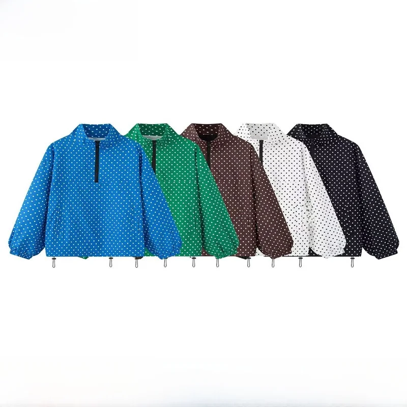 Fashionable Polka Dot Loose Fit Zip up Sweatshirt Women's New Arrival Spring Summer Half Zip Long Sleeve Polyester Fiber