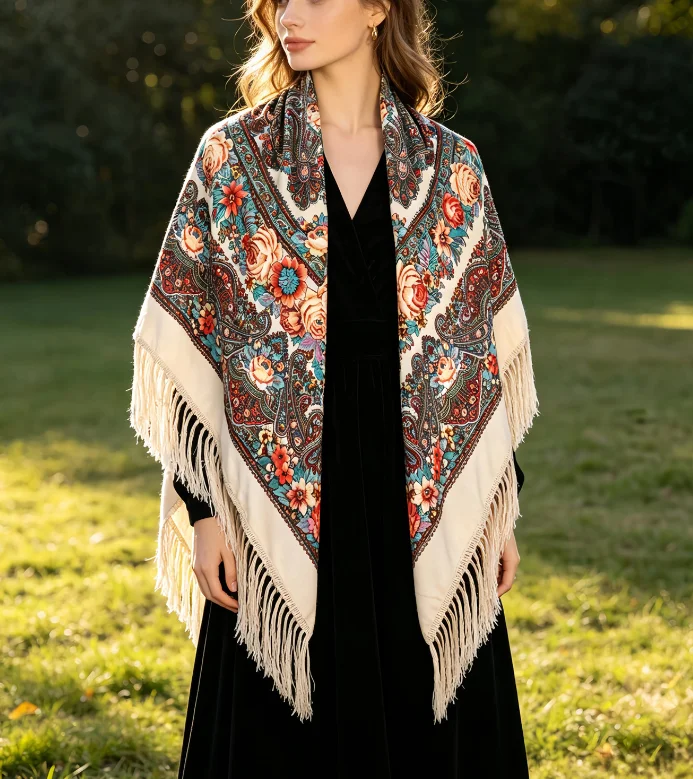 New ethnic style Russian square scarf with printed tassel shawl Bohemian scarf for autumn and winter 130*130CM