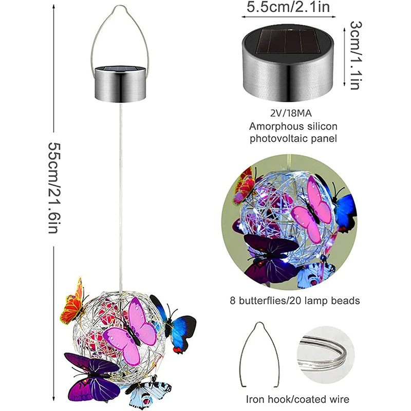 2 Pack Solar Butterfly Light Hanging Solar Lantern Light Outdoor Solar Garden Light Waterproof For Patio Yard Pathway Landscape