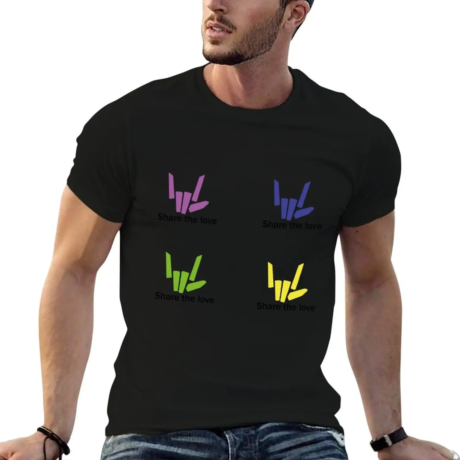

Share the Love Yellow, Green, Blue and Purple Pack Sticker Style T-Shirt funny t shirts cotton man t shirts cotton T-Shirt