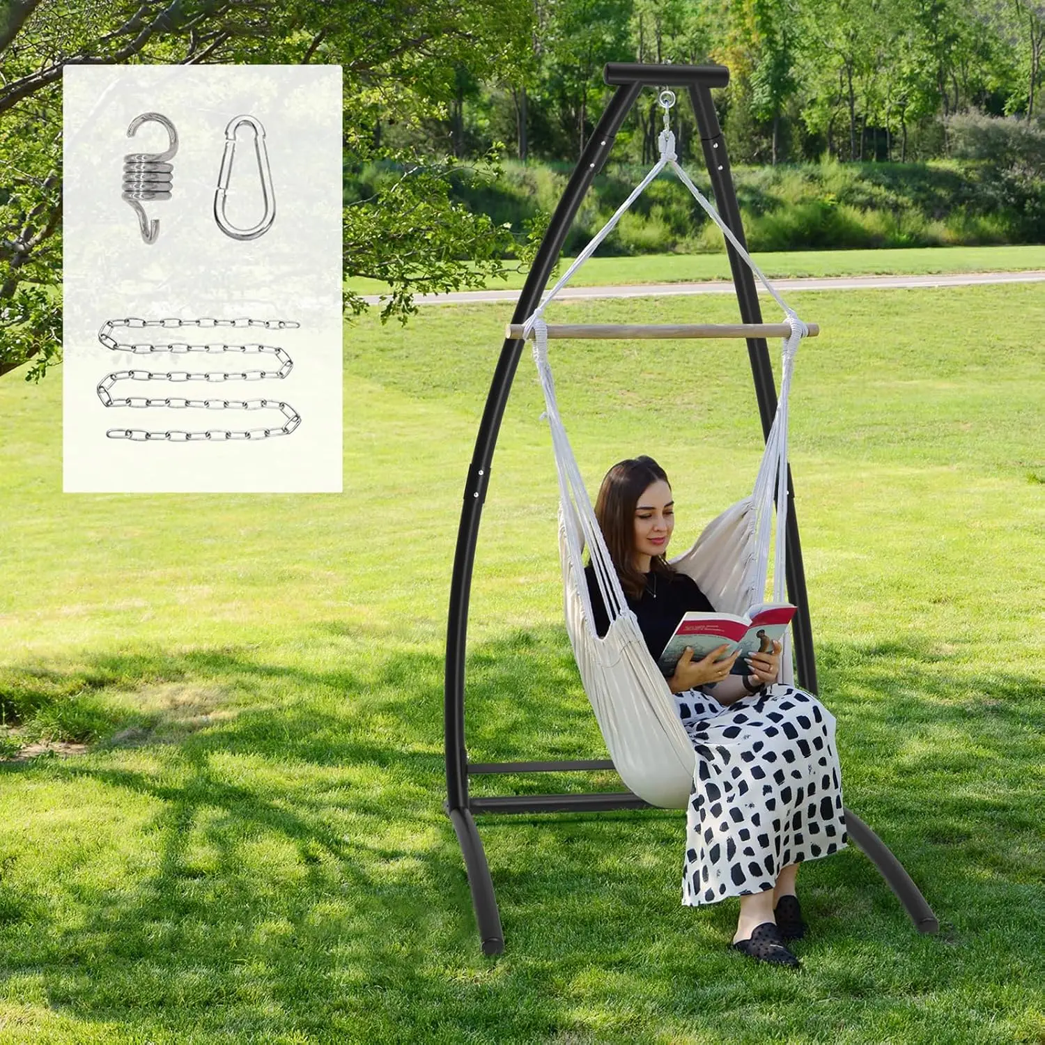 Heavy Steel Hanging Hammock Chair Stand for Indoor and Outdoor Use, C-Type Swing Frame (Seat Not Included)