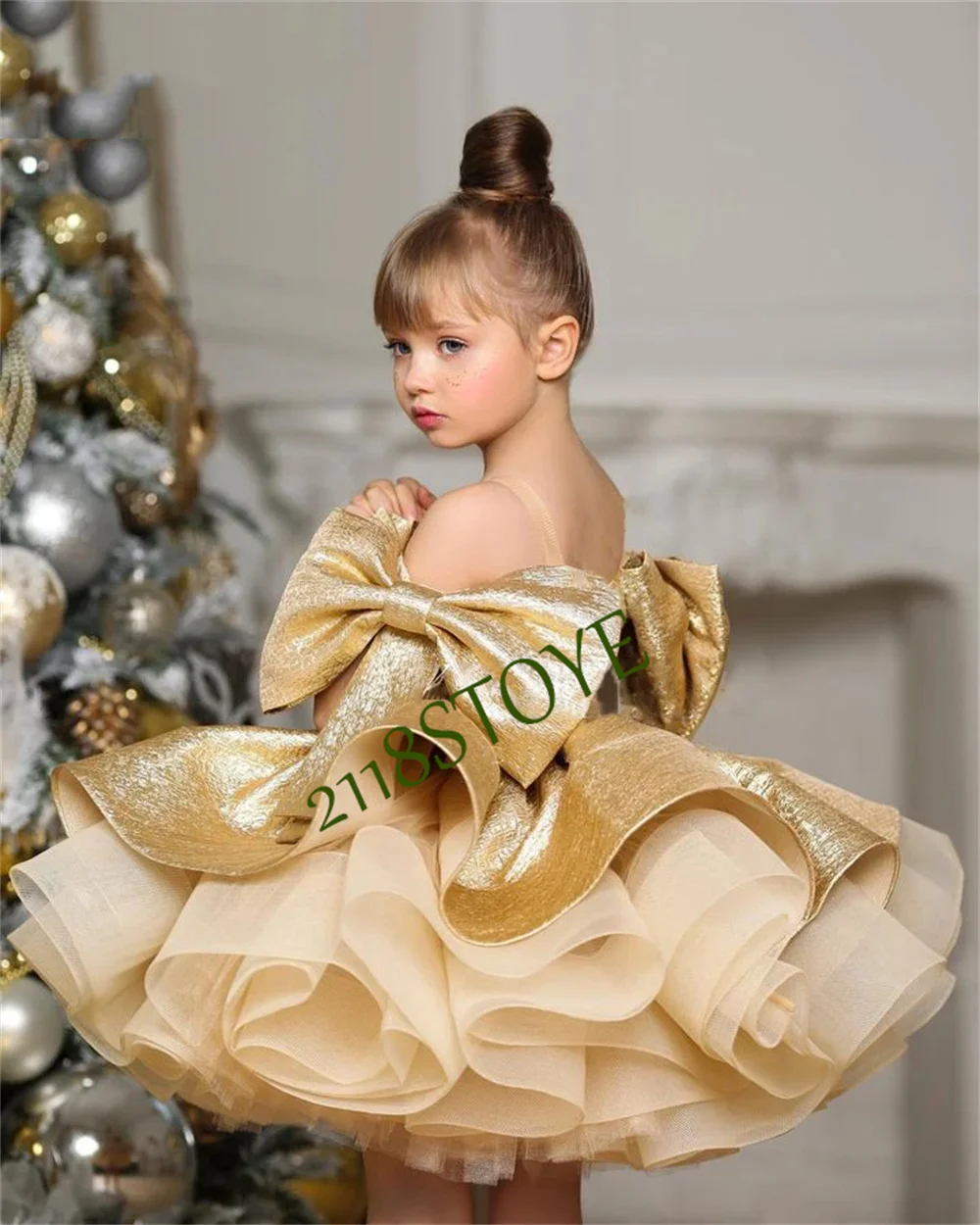 Flower Girl Dresses Bow Puffy Little Girl Dress Satin Princess Dress Baby Girl Dresses First Communion Bow