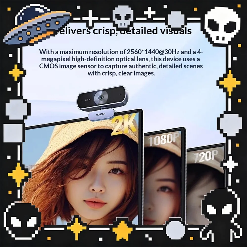 UGREEN CM717-25442 USB Webcam 2K HD PC Camera Auto Focus for Online Class Streaming Video Call