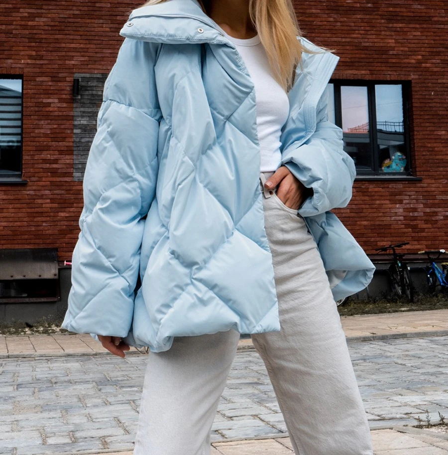 Lingge Cotton Jacket 2025 Autumn/Winter New Loose Coat Matte Gloss Collar Cotton Jacket Casual Jacket