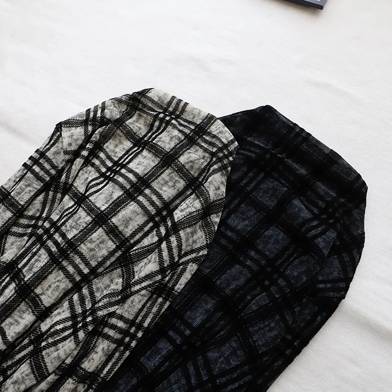 Retro Plaid Long Sve T-irt Women's Autumn New Sle Ele Versatile Slimming Elastic Me Top High Collar Base Layer P...