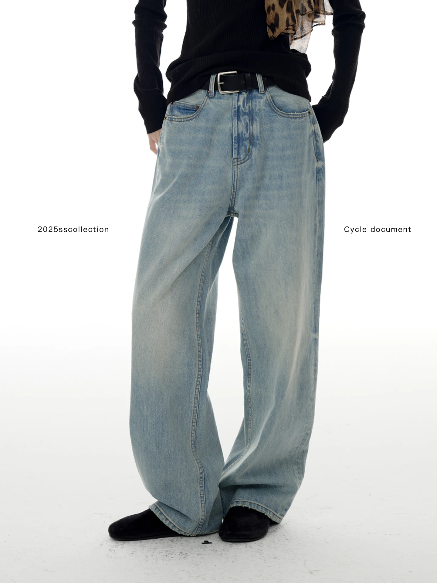 

Retro Waed Loose High Waist Straight Leg Denim Pants Women's Wide Leg Floor Length Trousers Comfortable Breathable Cotton