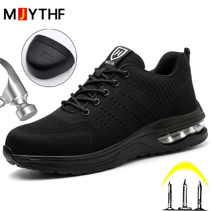 

Lightweight Work Shoes Men Air Cushion Work Sneakers Steel Toe Cap Anti-smash Safety Shoes Men Anti-puncture Security Boots Men