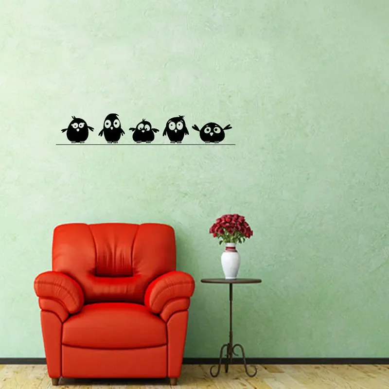 2025 Cute Little Birds Ants on The Wall Sticker Glass Stickers for Kids Room Living Room Decals Cartoon Animal Black Carved Owl