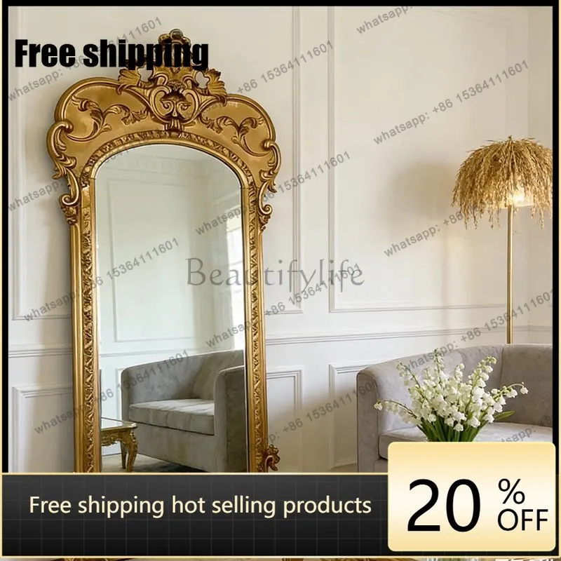 LJY Villa luxury custom large mirror French retro floor-to-ceiling American living room full-body mirror European full-length mi