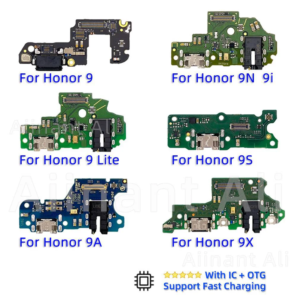 AiinAnt Dock USB Charger Mic Board Connector Charging Port Flex Cable For Huawei Honor 9 9A 9C 9N 9i 9s 9X Lite Pro Phone Parts