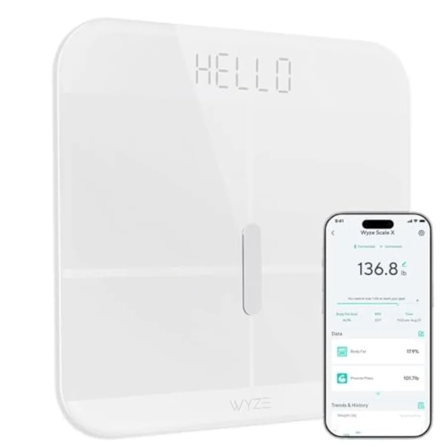 

Smart Scale X - Digital Bathroom Scale for Body Weight, BMI, Body Fat, Muscle Mass, Heart Rate Monitor ITO Glass and LED Backli