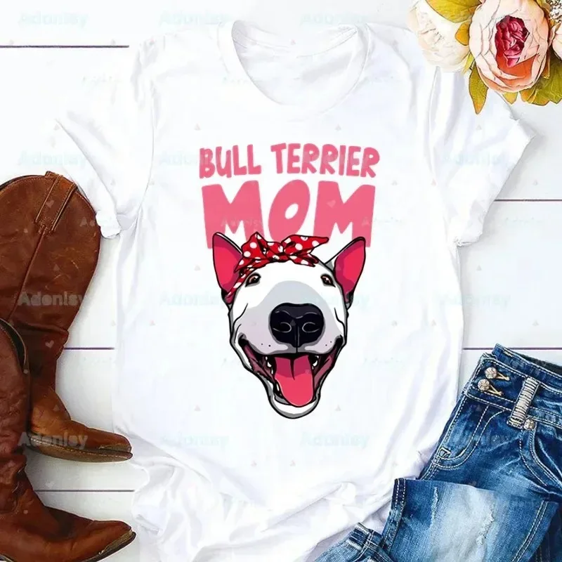 مجموعة بولدوج تي شيرت نسائي لطيف كلب شعار متعة عادية متعددة الاستخدامات رقبة مستديرة قميص أبيض بأكمام قصيرة تي شيرت مع طباعة #3