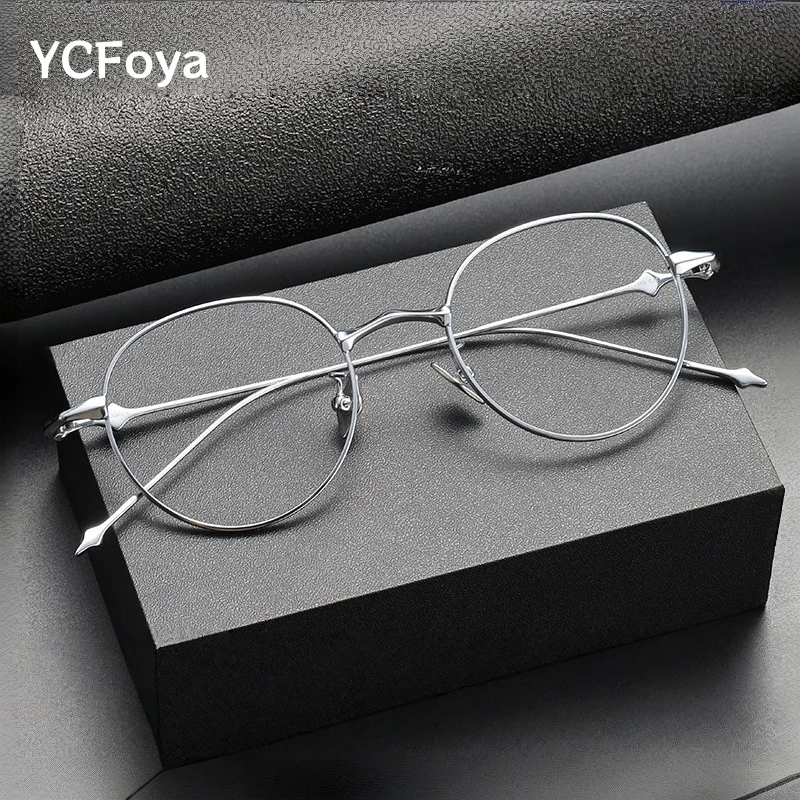 

YCFoya Brand Ultralight Titanium Eyewear Women Men Big Round Frame Customizable Vintage Optical Prescription Eyeglasses GP701
