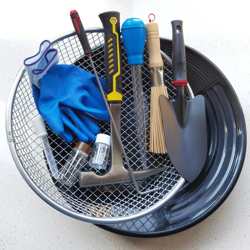 38cm Thickened Gold Pan Hand Crank Gold Prospecting Kit Large Washing Tray For Gold Sand Mining