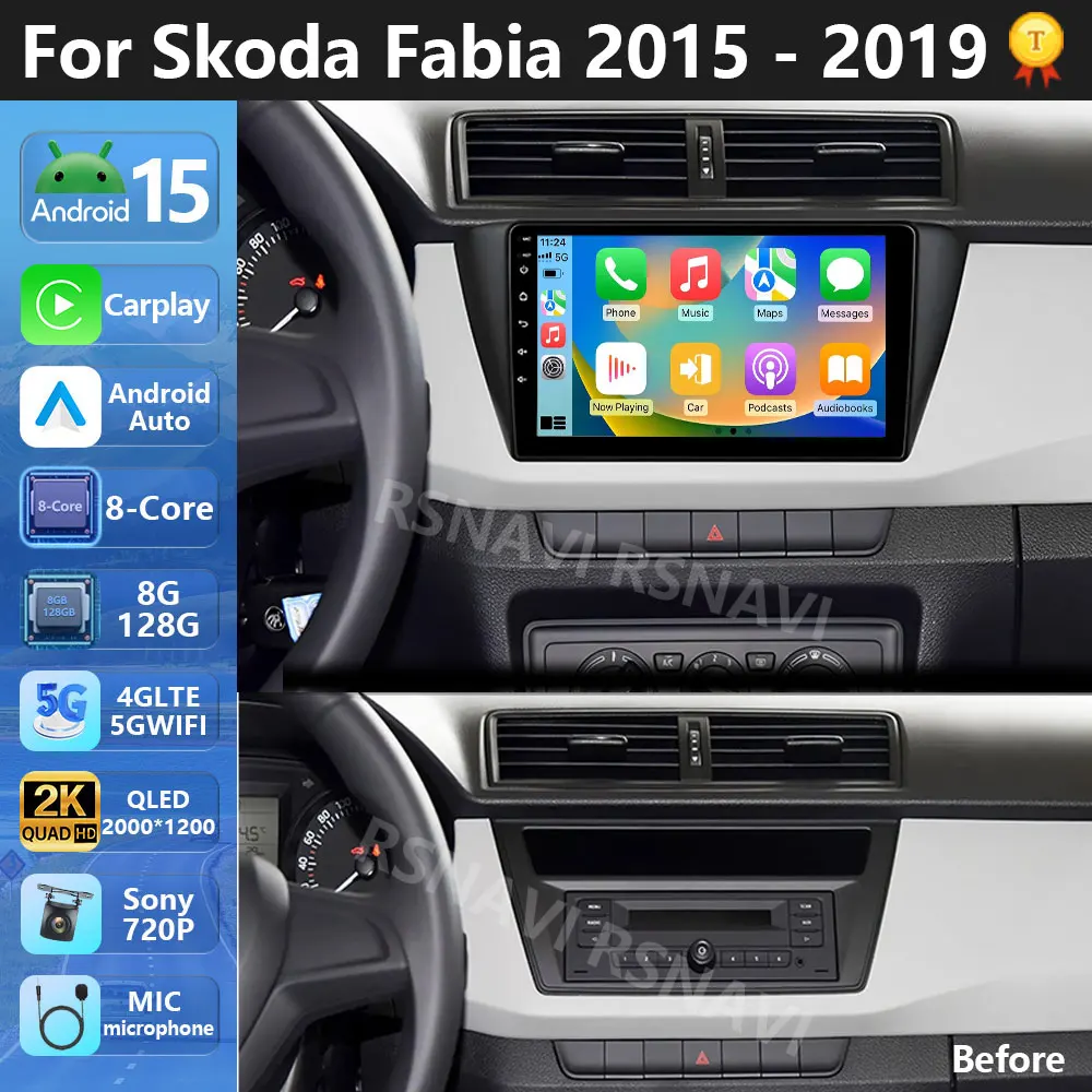

Plug and Play Android 15 For Skoda Fabia 2015 - 2019 2K QLED Car Radio Multimedia Video Player GPS Stereo CarPlay 4G Head Unit
