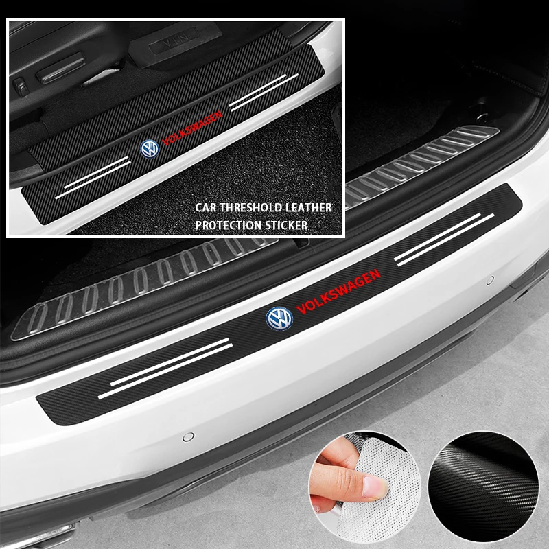 Carbon Fiber Leather Car Styling Door Trunk Threshold Protector Sticker For Volkswagen VW GTI TOURAN CADDY PASSAT JETTA