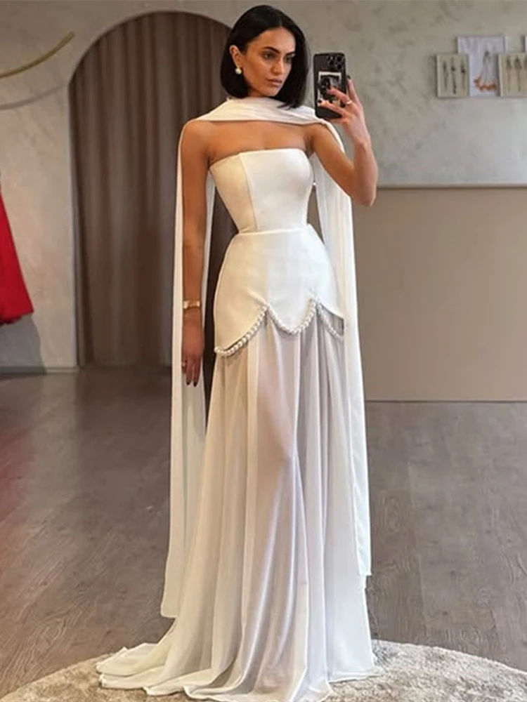 Sem alças vestidos de baile pérolas frisado sem costas uma linha chiffon ocasião especial vestido de noite 2025 vestido de festa de casamento feminino