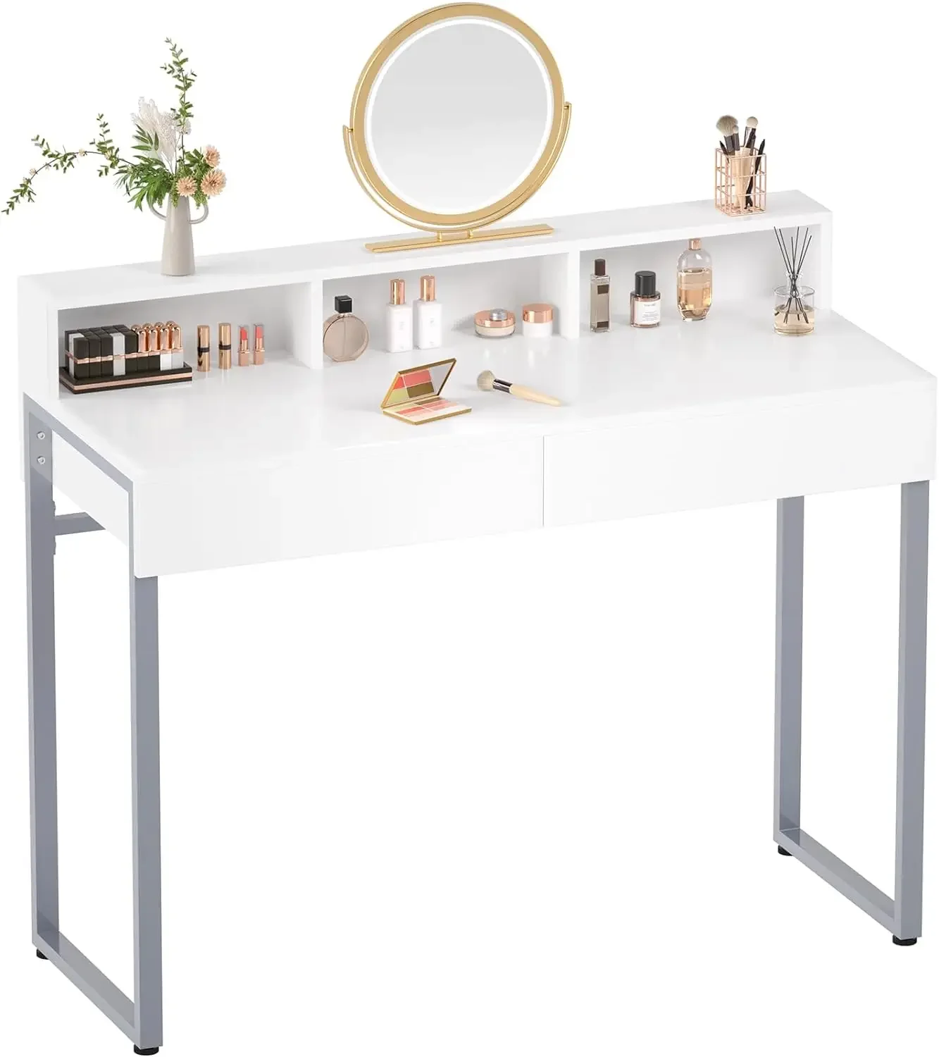 

Vanity Desk with 2 Drawers,31.5 inch Small White Desk with 3 Storage Spaces,Modern Home Office Computer Writing Desk