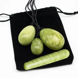 Natural Jade Drilled Eggs Yoni Egg Massage Ball Set Crystal Healing Exercise Eggs For Kegel Exercise Train Pelvic Muscles