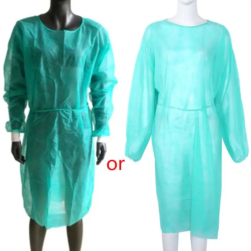 Disposable Protective Isolation Gown Coverall with Elastic Cuff Non-Woven Fluid Resistant One Size Fit All Yellow/Green