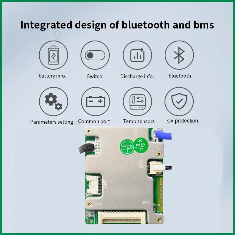 JBD الذكية BMS 24V 36V 48V 20A 30A 40A 50A 7S 8S 9S 10S 11S 12S 13S 14S المدمج في BT UART ليثيوم أيون NMC LiFePo4 Bms لوحة التوازن