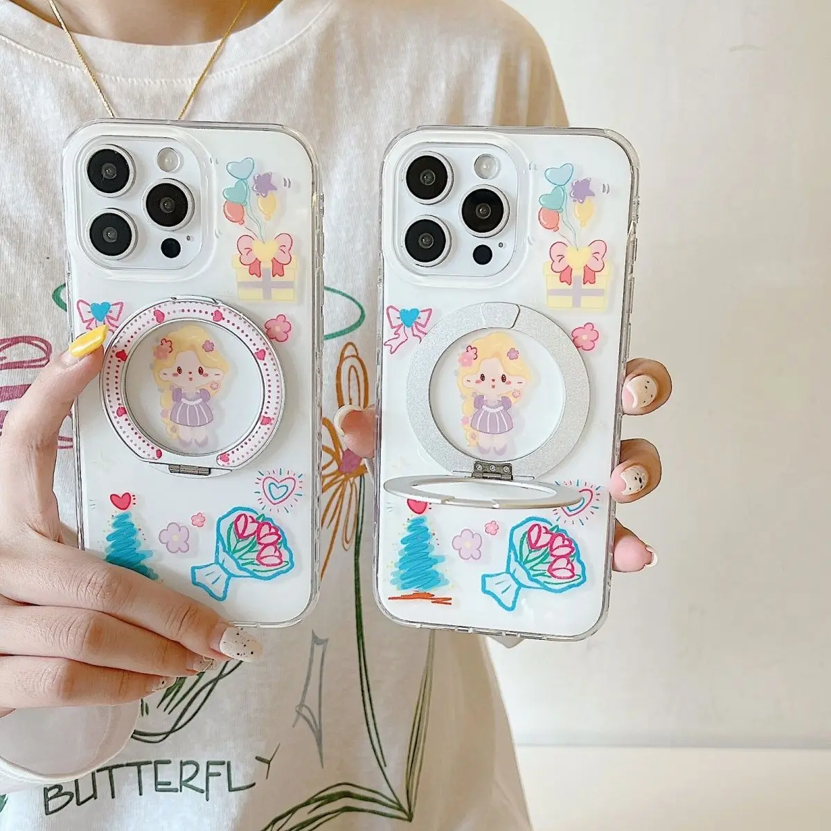 INS الكرتون لطيف الأرجواني فستان فتاة صغيرة بالتنقيط الغراء محور نقطة جراب هاتف آيفون 17 برو ماكس 14 15 16 برو ماكس مكافحة سقوط غطاء #4