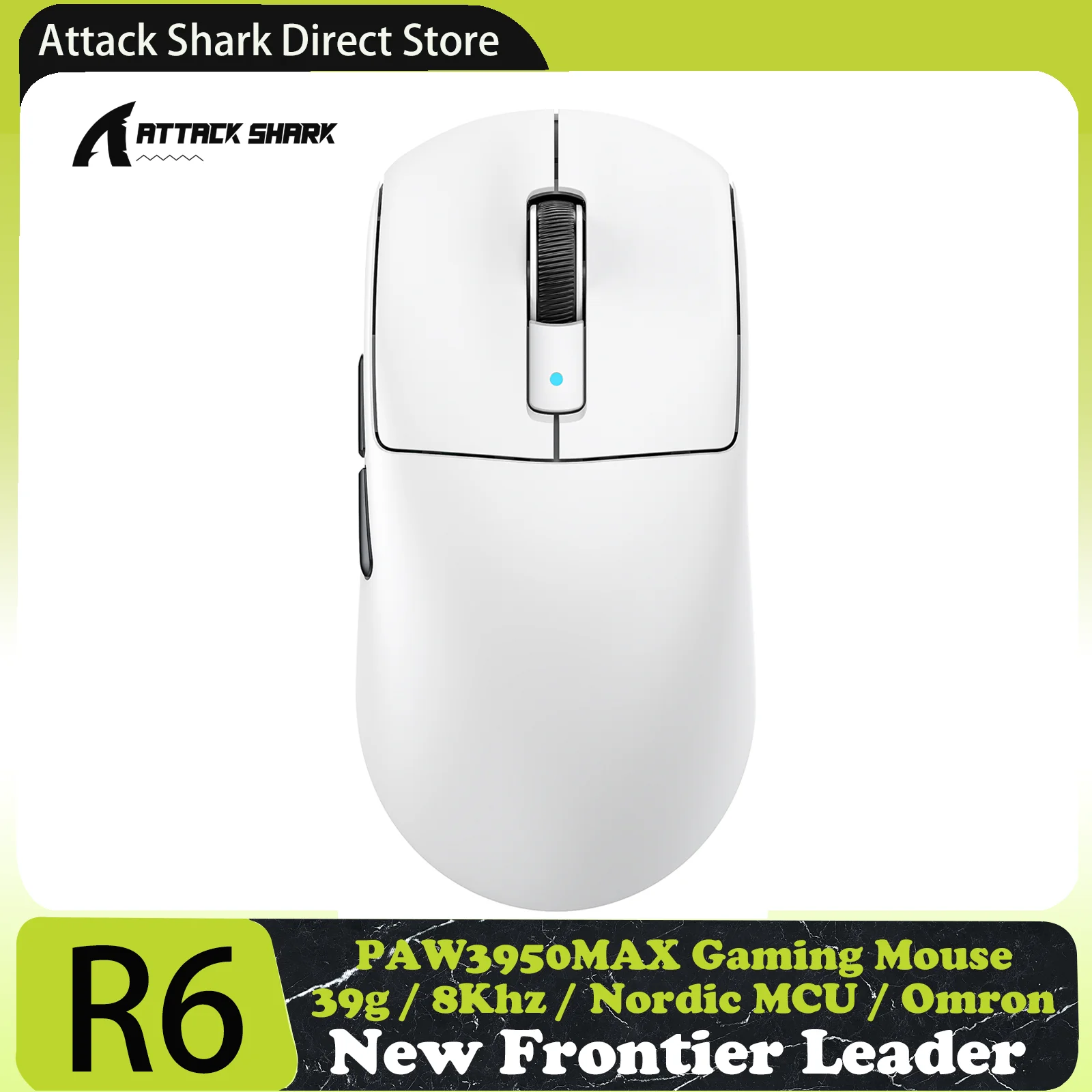 Souris de jeu sans fil ATTACK SHARK R6 PAW3950MAX, polymérisation 8Khz, ultralégère 39g, MCU nordique 52840, micro-interrupteurs optiques Omron