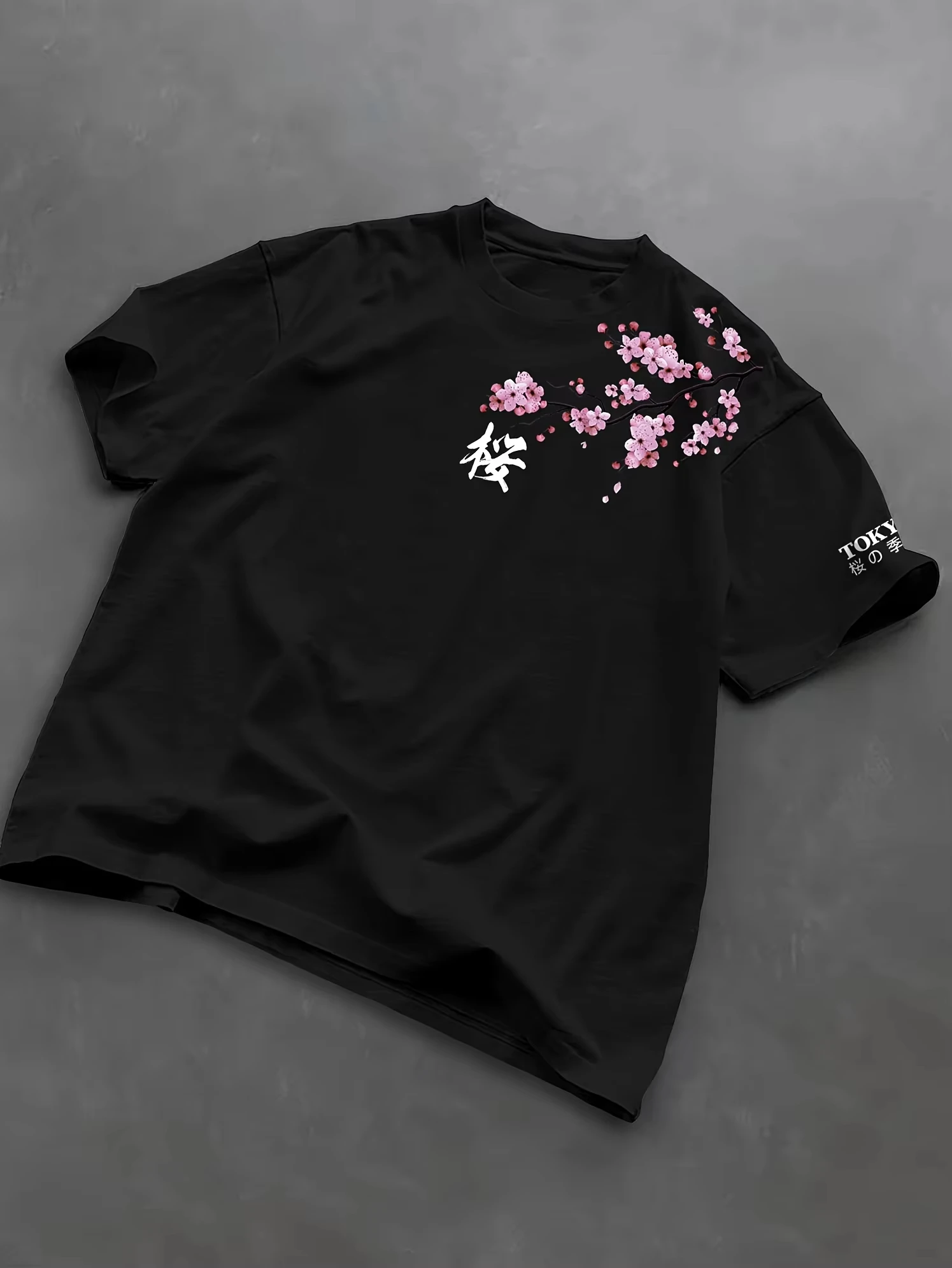 2026 Summer Men Cherry Blossom Pattern Japanese Style Loose-Tee Shirt Suitable for Daily Wear Cotton Material Trendy Versatile