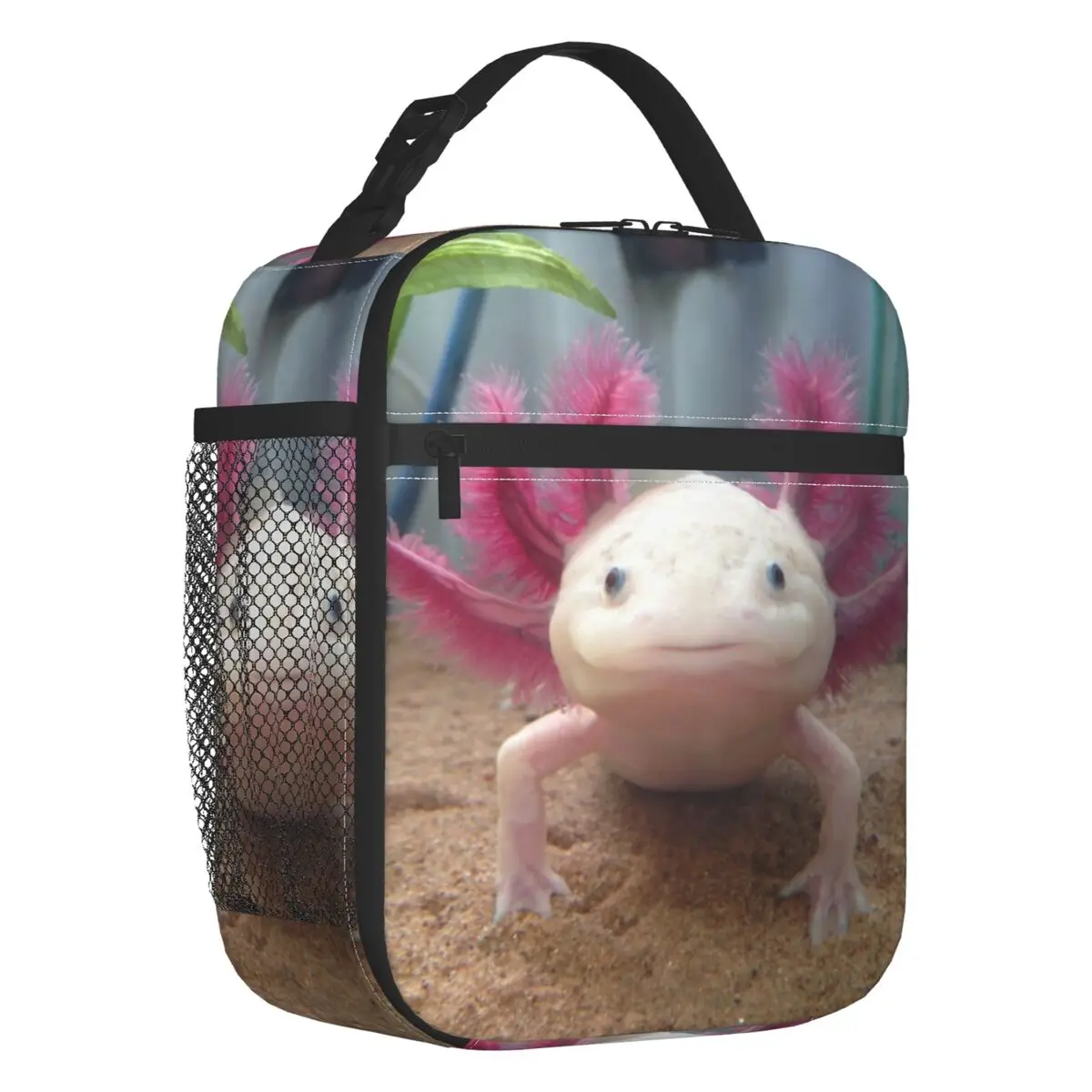 

Изолированная сумка для ланча с улыбающимся рисунком Leucistic Axolotl для школы и офиса, водонепроницаемая Термосумка для ланча с животными, женская и детская