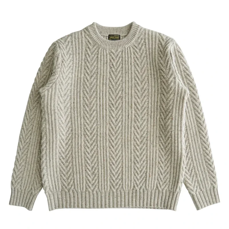 Sauce Zhan Mens Sweater Pullover Aran Sweater for Mens Autumn Winter Sweater 97% Sheep\'s Wool Knitted Thickened