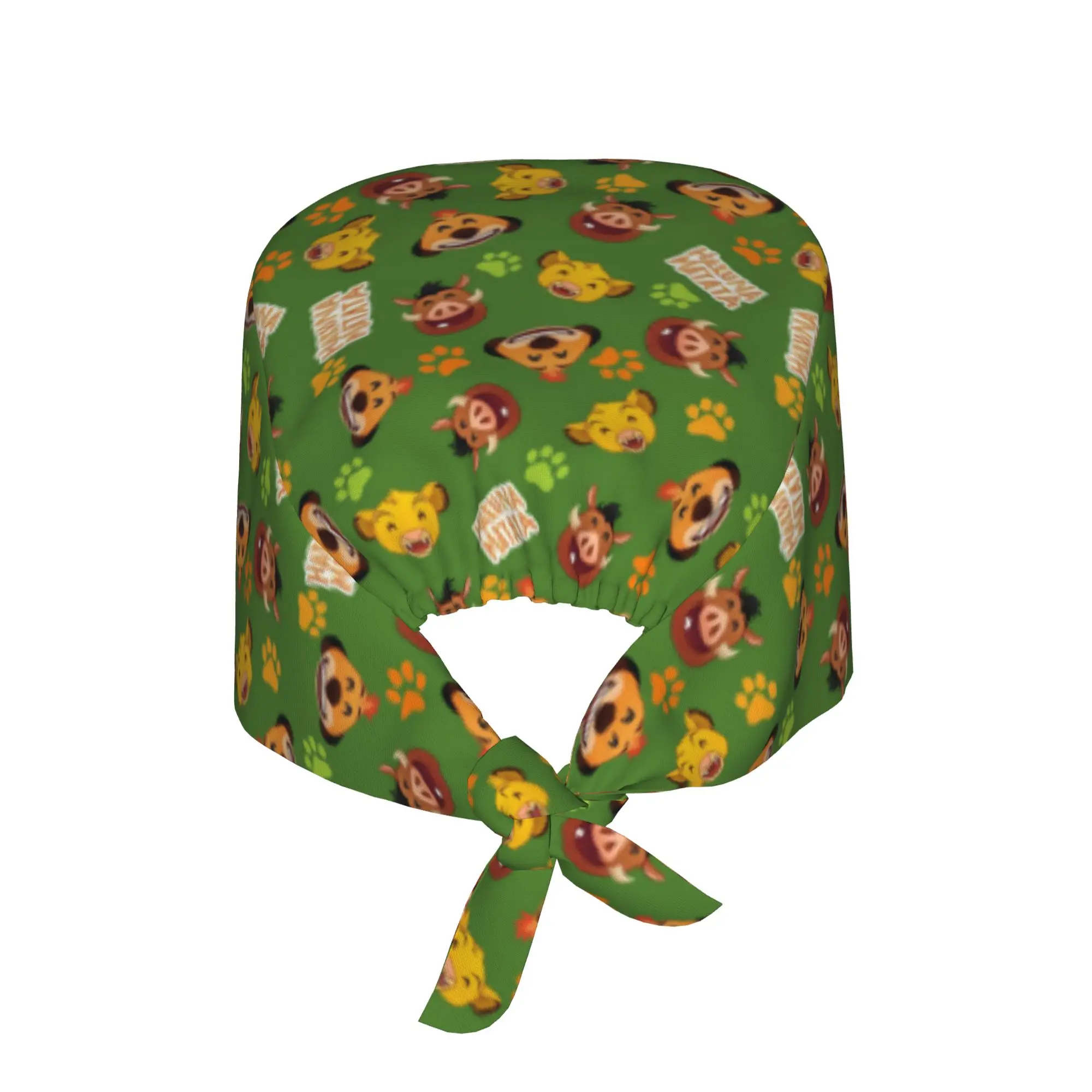 Liones Anime Kinges Breathable Scrub Hat Surgical Scrub Caps Unisex Nursing Hair Hats Pumbaa Simba Cartoon Work Scrubs Hat