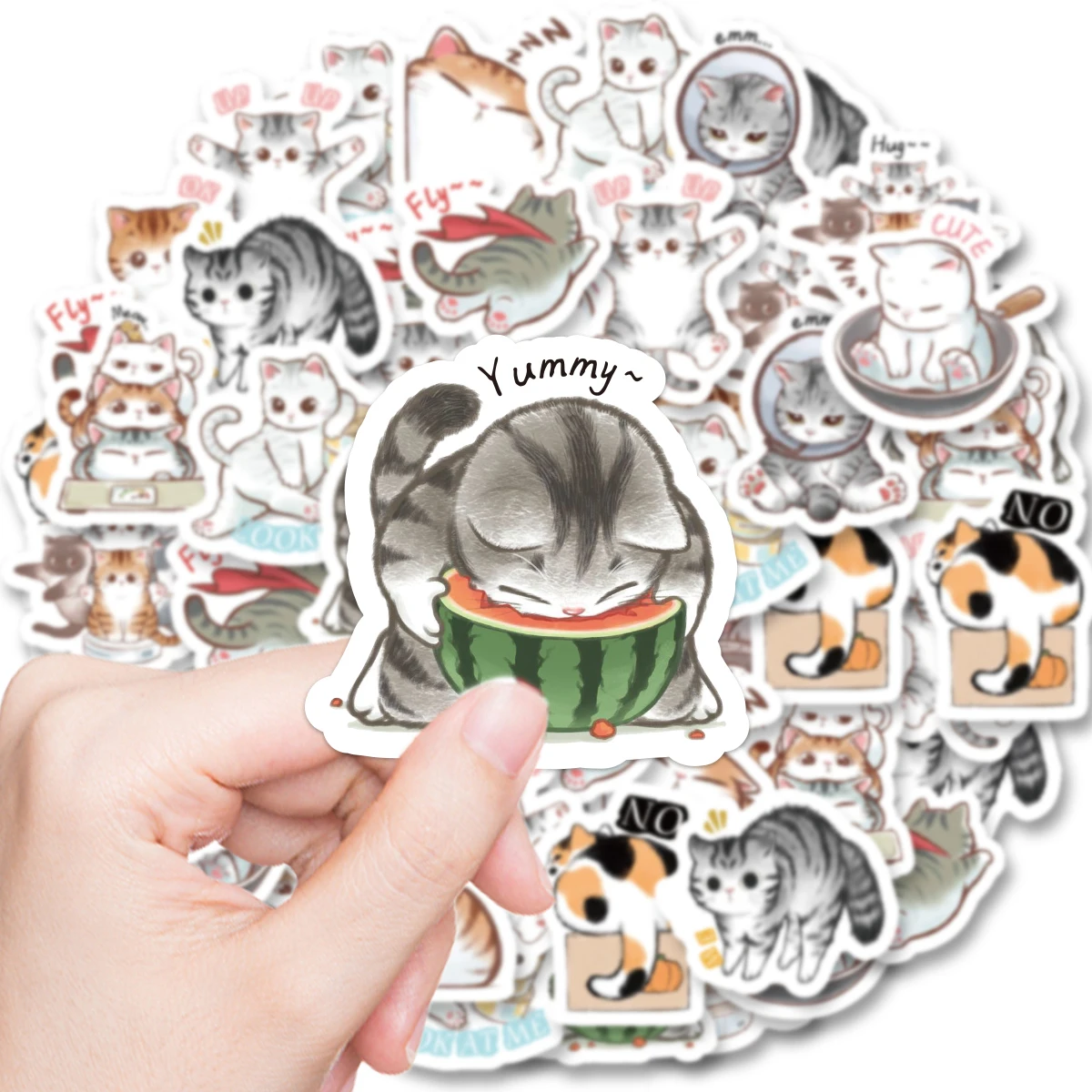 46pcs Cute Kitten Cartoon Graffiti Stickers Decorated Notebook Water Cup Diary Guitar Classic Toy Scrapbook Waterproof PVC Decal