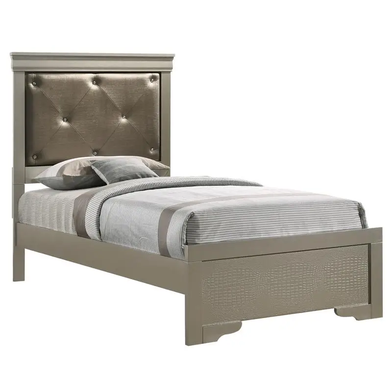 Elegant Silver Champagne Twin Bed Frame with Stylish Design and Comfortable Support for Bedroom Decor