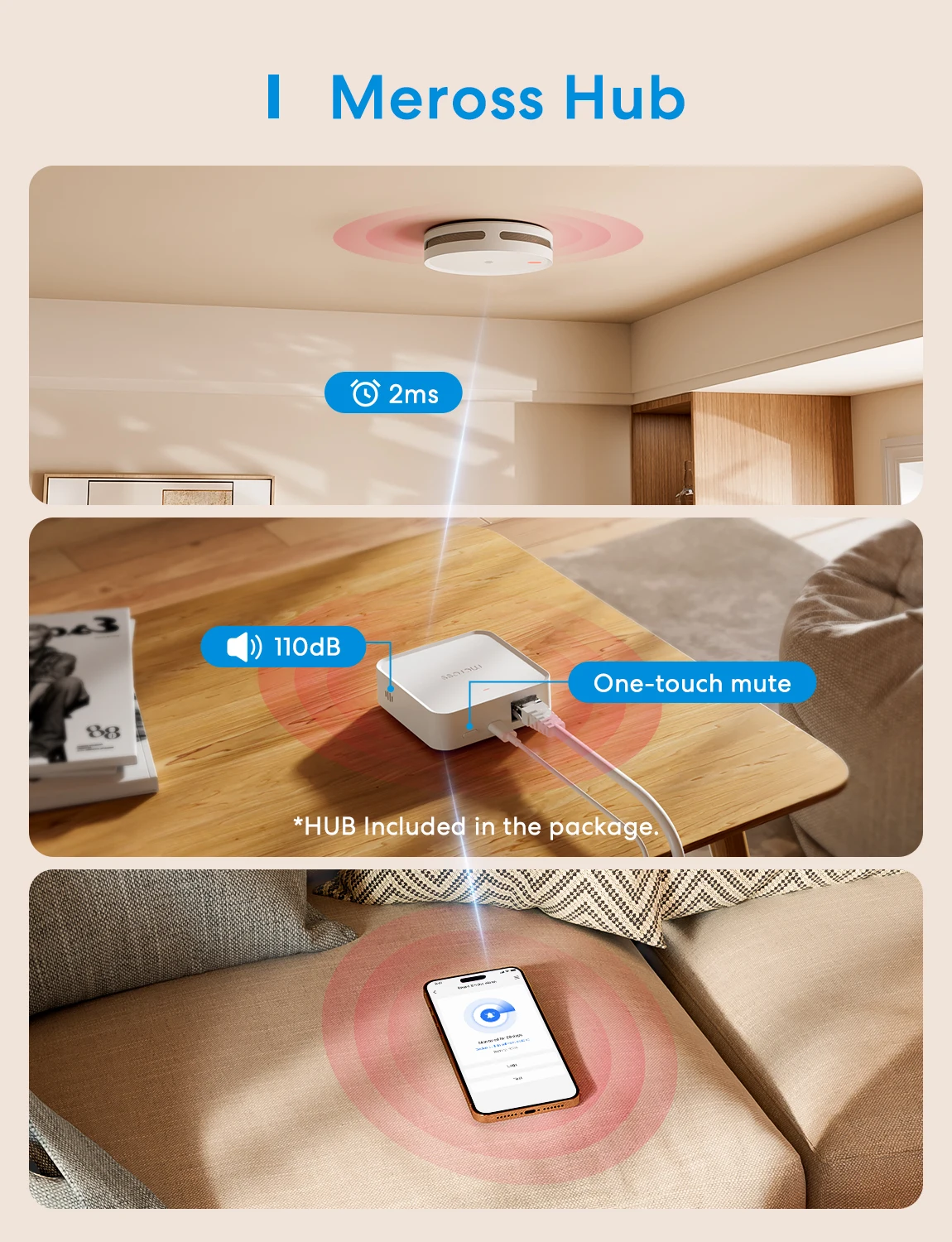 Meross Smart Smoke Alarm More Accurate US Alarm MA151 for Home Security Smart Home Work with Matter Alexa Smartthings