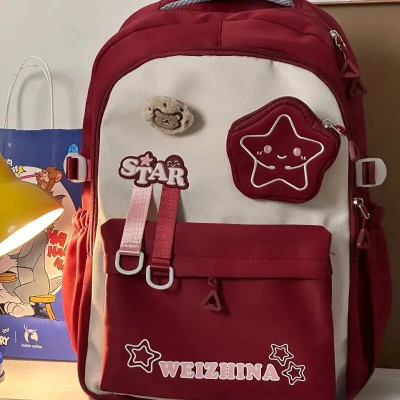 Preppy Girls Backpacks Korean Vintage Students Women High-Capacity Casual Backpack Contrast Color All Match Streetwear Schoolbag