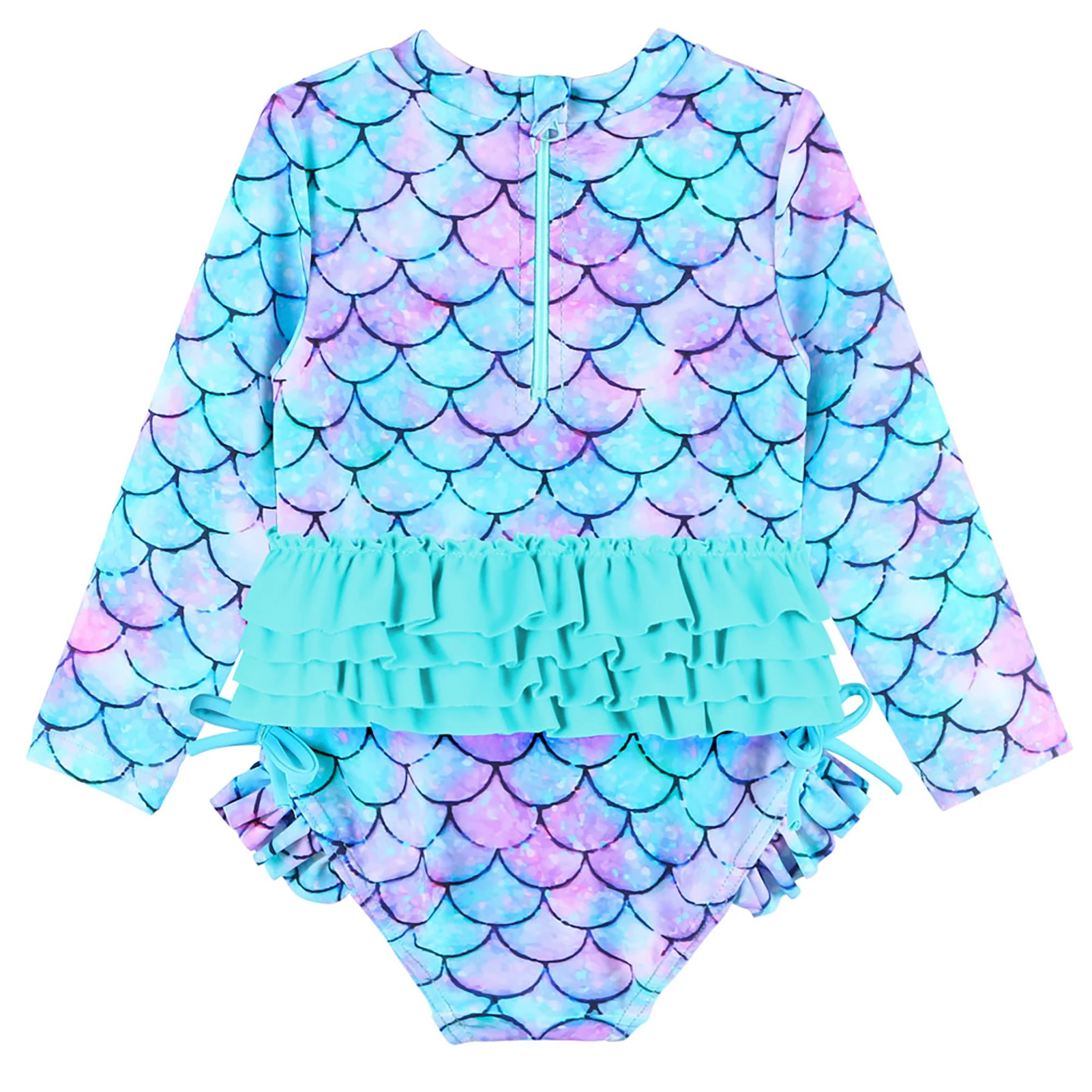 BAOHULU Cute Toddler Baby Girl Swimwear Long Sleeve UPF50+ Infant Bathing Suit Ruffle Swimsuit Kids One Piece Beachwear