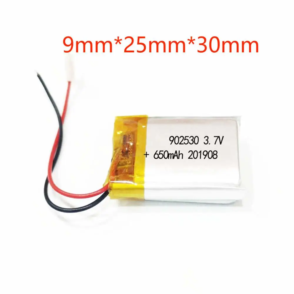 2/5/10/20 pces 3.7v 650mah 902530 bateria de íon de polímero de lítio 2.0mm jst conector