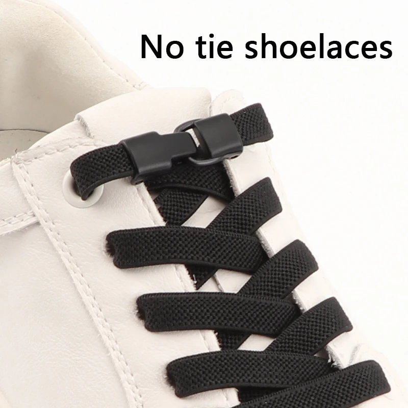 1 Pair Flat Shoelaces Metal Buckle Lock Elastic Shoe Laces Without Ties Sports Enthusiasts Lazy Shoes Lace Accessories