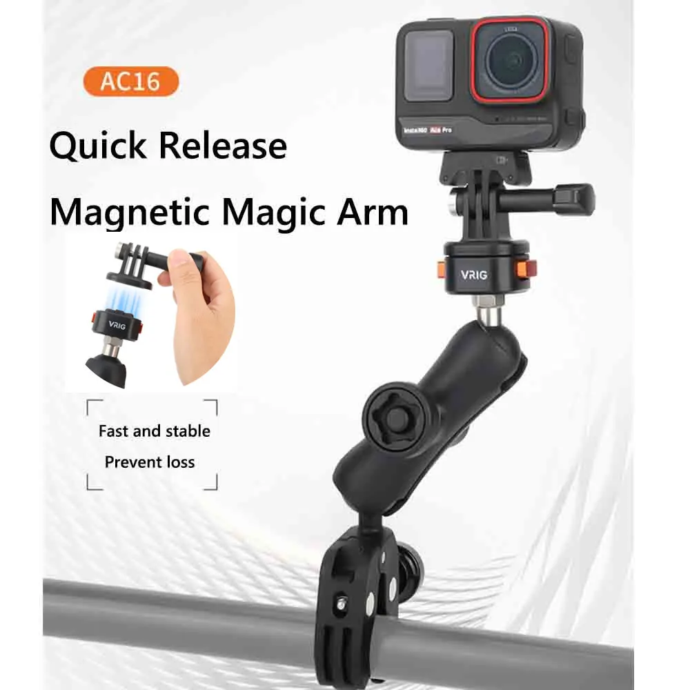 VRIG Magnetic Quick Release Super Clamp Motorcycle Bike Handlebar Fixed Crab Clamp for GoPro DJI Action 4 Insta360 Action Camera