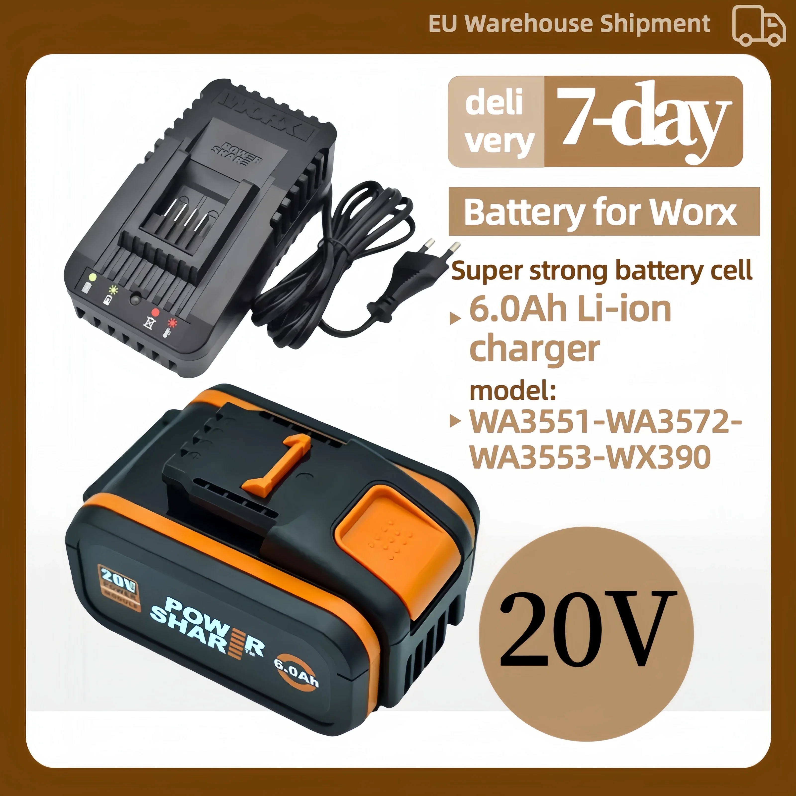 Batterie au lithium Worx Original 20V 8.0Ah WA3551 WA3553 WX176 WX550 WX386 WU268, charge rapide, durable