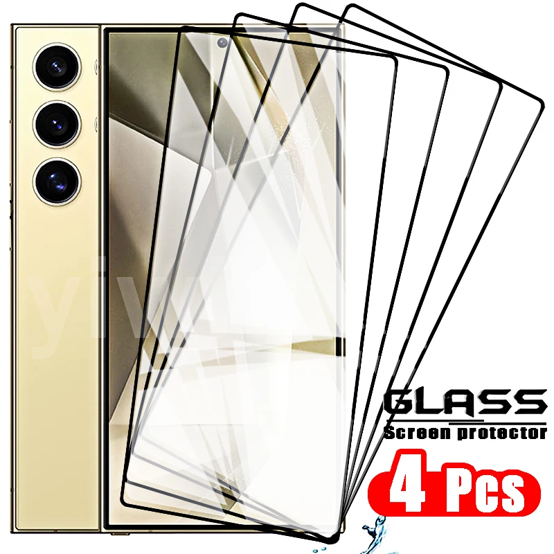 

4pcs Black Border Tempered Glass for Samsung Galaxy S24 Ultra Plus S23 FE S 24 Screen Protectors Protective Glass Unlocking