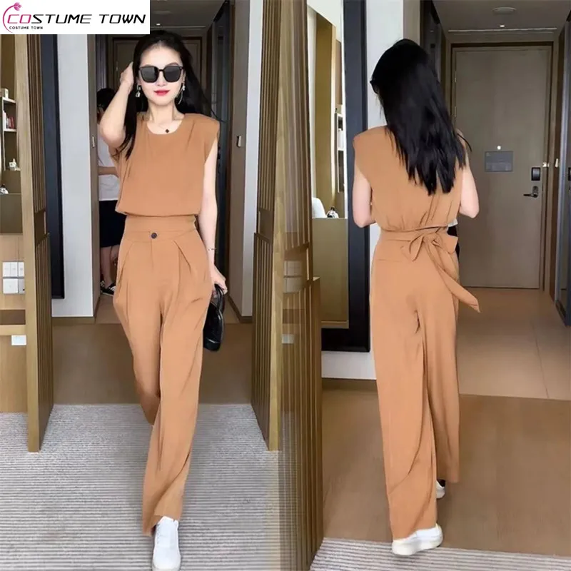 2024 Spring/Summer Korean Edition New Age Reducing High End Fashion Loose and Slim Wide Leg Pants Two Piece Set