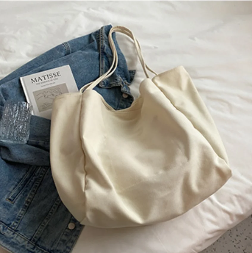 Colorful Canvas Bag Cloth Simple Popular Women Large Capacity Tote Single Shoulder Bag Ins Fashion Purses Economic 2023 New