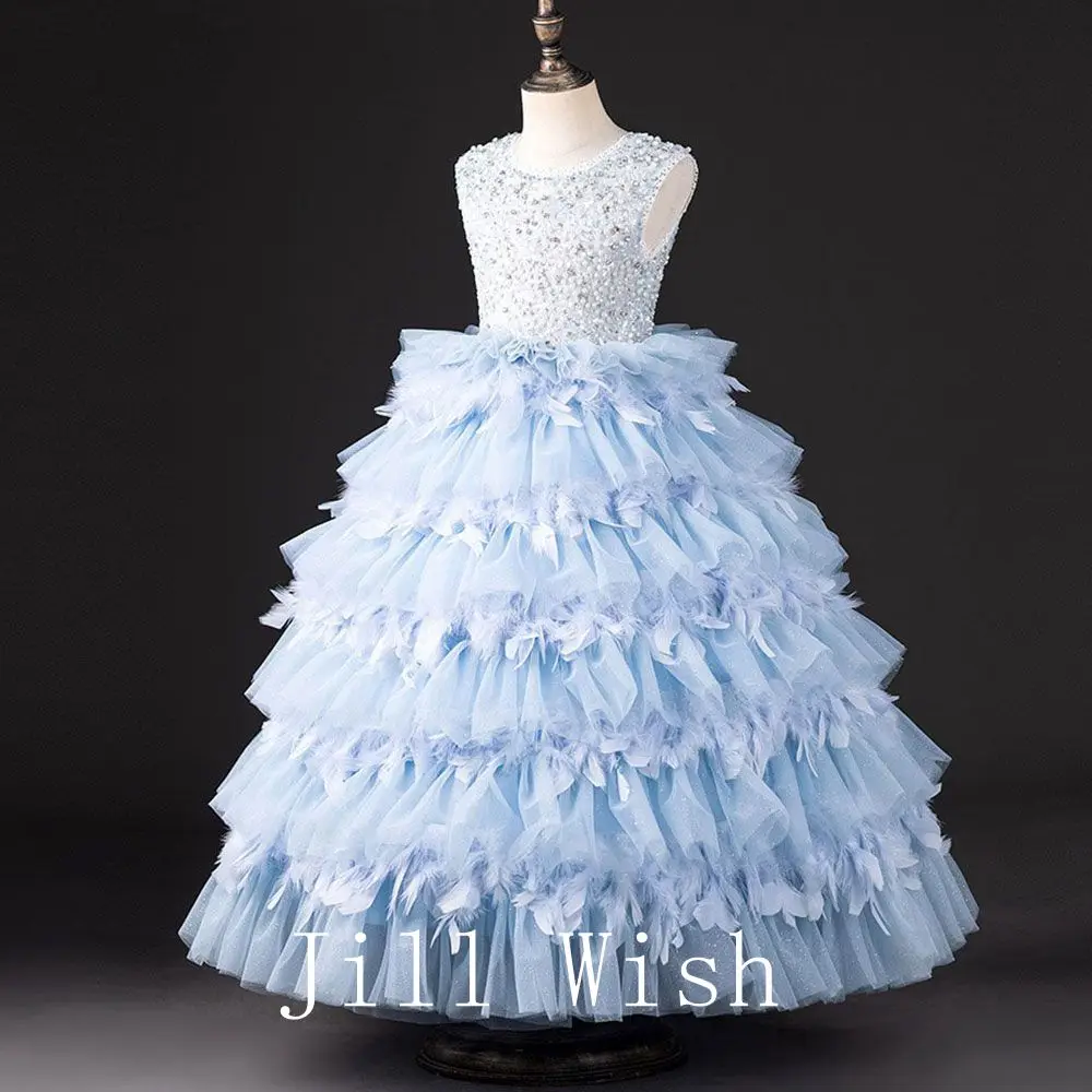 Jill Wish-Robe de soirée bleu clair élégante pour enfants, tenue de princesse dubaï, pour fête d'anniversaire, mariage, communion, J228, 2024