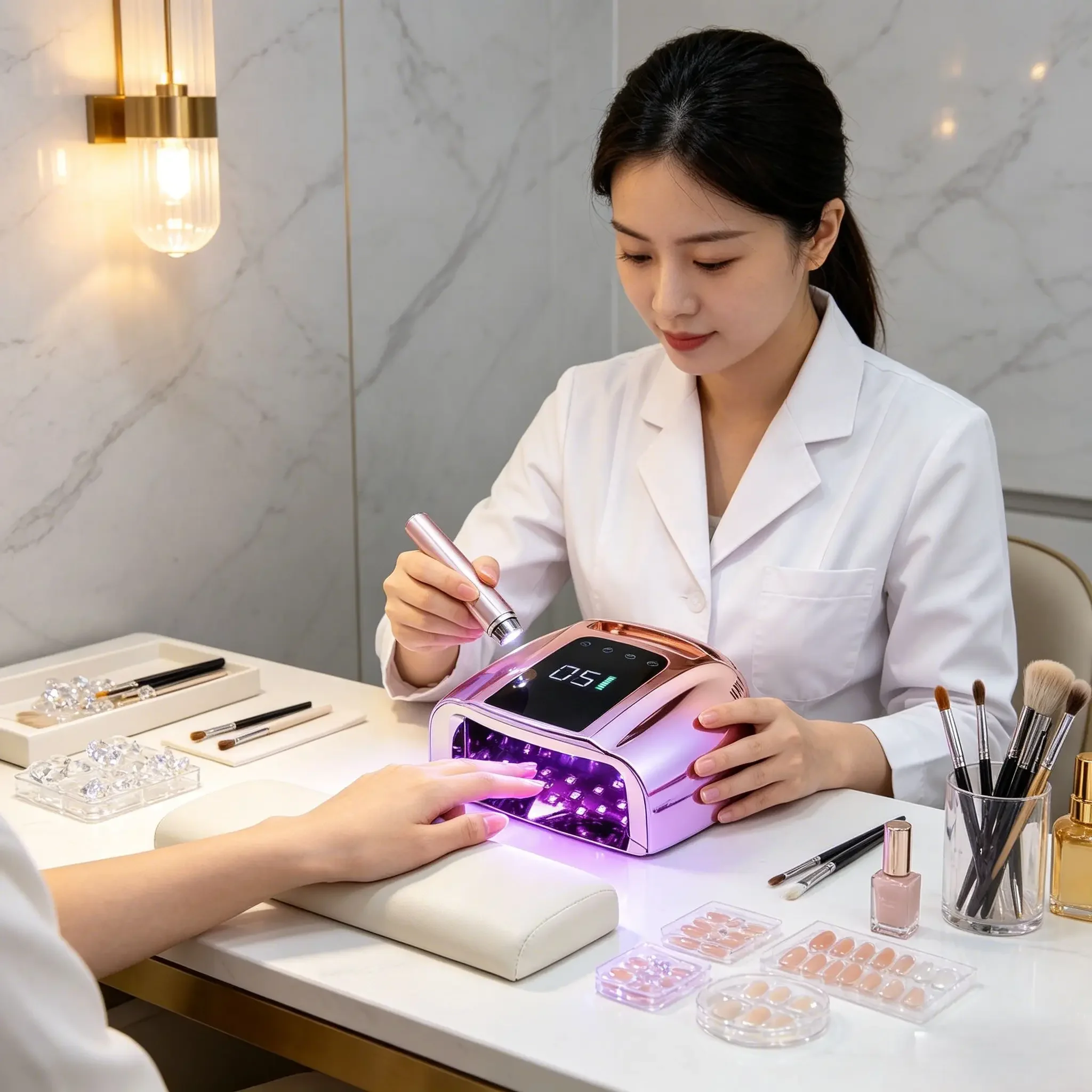96W Mirror Reflective UV LED Nail Lamp, Cordless Rechargeable Gel Nail Dryer with Metal Base Pad Wireless UV Light for Gel Nails