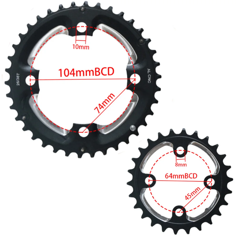 Ganopper 26T 38T 64BCD 104BCD Chainwheel Bicycle Crankset Mountain Bike 2X System Crank Chainring aluminum alloy 7075 Bike Parts