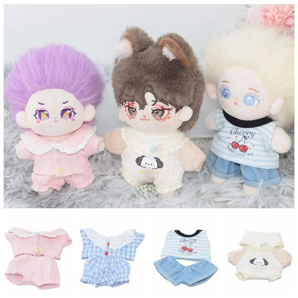 10cm Creative Multicolor Grids Lace Doll Clothes Mini Blouse Pants Suit Toy Cosplay Doll Overall Cotton Stuffed Dolls