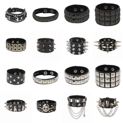2023 Punk Star Spikes Rivet Skull Studded Bracelet Black Pu Leather Wristband Men Women Goth Jewelry Gothic Accessories