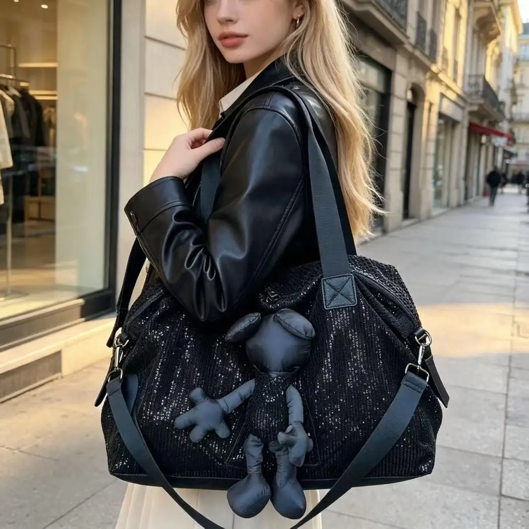 sac-a-bandouliere-de-voyage-decontracte-en-maille-perlee-tendance-grande-capacite-sac-pour-jouets-en-peluche-sac-de-voyage-court-pliable-en-nylon-uni